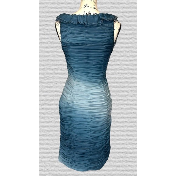 ADRIANNA PAPELL Teal Ombre Ruched Rosette Dress Size 6 Wiggle Party Evening - Picture 6 of 10
